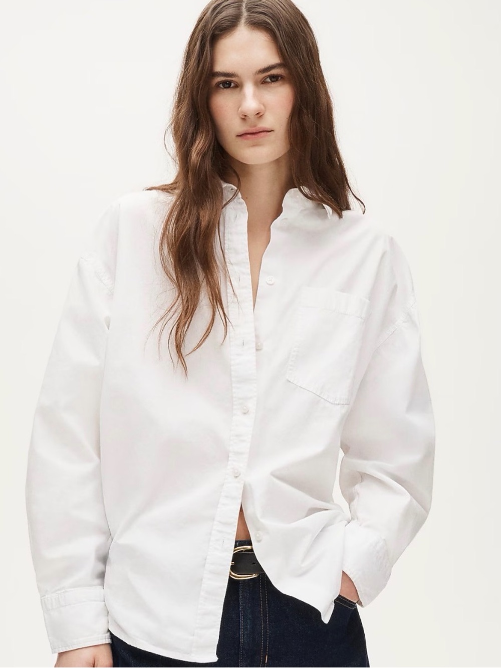 Women’s White Button-Up Shirt - Classic Collar boyfriend style